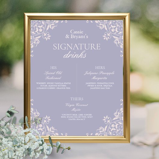 Chic Lila Lilac Wedding Signature Drinks Poster