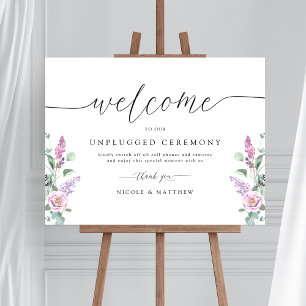 Chic Lila, Mauve Floral Unplugged Zeremony Sign Poster