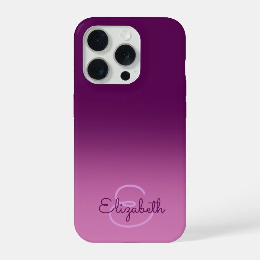 Chic Lila Ombre Name Initial Letter Monogram iPhone Hülle (Rückseite)