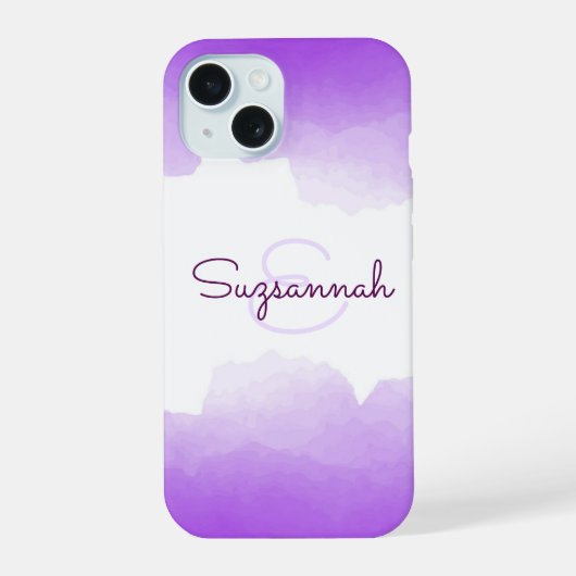 Chic Lila Ombre Name Letter Monogram iPhone Case 15 Hülle (Rückseite)