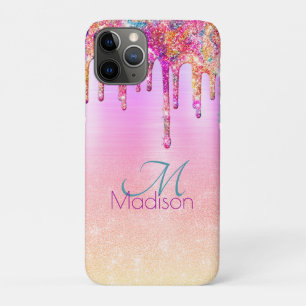 Chic lila orange ombre Glitzer Tropfen monogramm Case-Mate iPhone Hülle