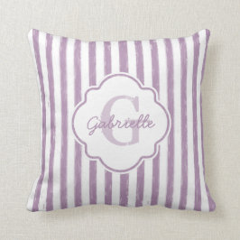Chic Lila Painted Stripes Monogramm und Name Kissen