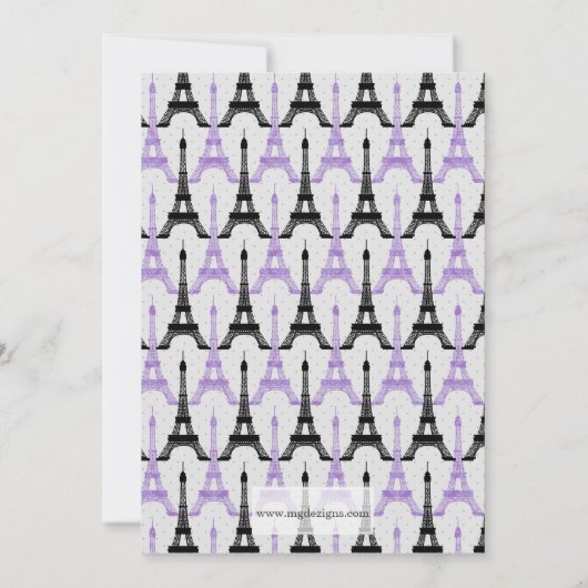 Chic Lila Paris Eiffel Tower Brautparty Einladung (Rückseite)