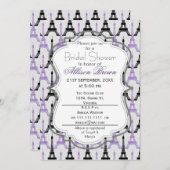 Chic Lila Paris Eiffel Tower Brautparty Einladung (Vorne/Hinten)