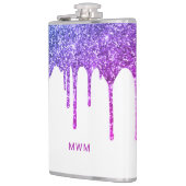 Chic Lila Pink Glitzer Tropfen Sparkle Monogram Flachmann (Links)