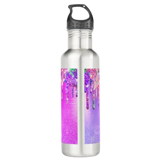 Chic lila pink ombre Glitzer Tropfen Monogramm Not Edelstahlflasche (Rückseite)