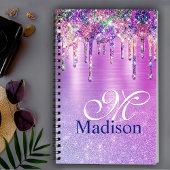 Chic lila pink ombre Glitzer Tropfen Monogramm Not Notizblock