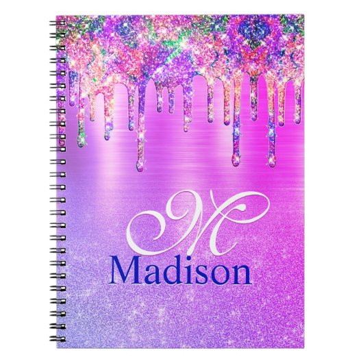 Chic lila pink ombre Glitzer Tropfen Monogramm Not Notizblock (Vorderseite)