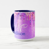 Chic lila pink ombre Glitzer Tropfen Monogramm Not Tasse (Vorderseite Links)