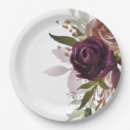 Chic Lila Plum and Gold Floral Wedding Pappteller