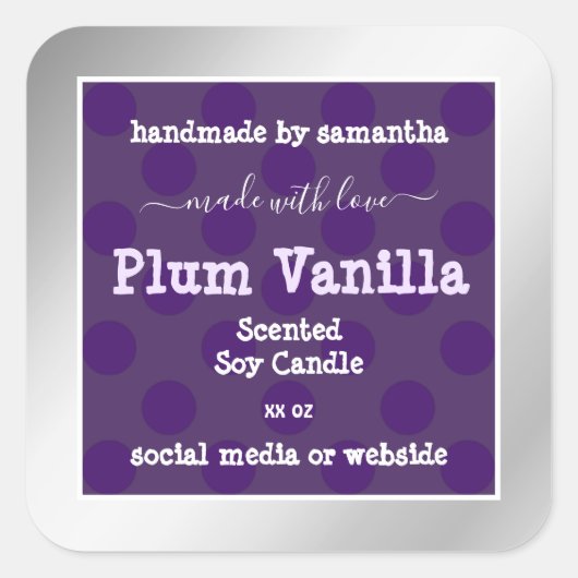 Chic Lila Product Packaging Labels Silver Frame Quadratischer Aufkleber (Vorderseite)