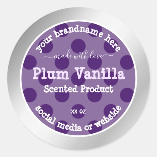 Chic Lila Product Packaging Labels Silver Frame Runder Aufkleber (Vorderseite)