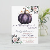 Chic Lila Pumpkin-Blume, Dotted Baby Dusche Einladung (Stehend Vorderseite)