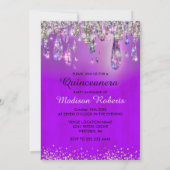 Chic lila silber Glitzer Tropfen Quinceanera Einladung (Rückseite)
