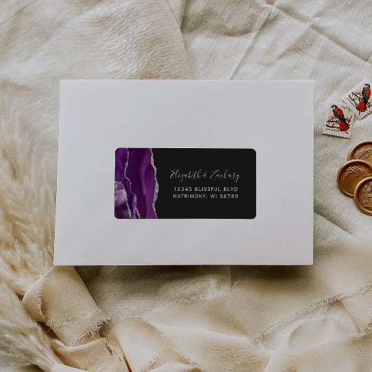 Chic Lila Silver Dark Wedding RSVP Selbstadresse Adressaufkleber