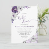 Chic Lila Silver Watercolor Floral Brautparty Einladung (Stehend Vorderseite)