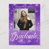 Chic Lila Sparkle Graduate Foto Abschluss Postkarte (Vorderseite)