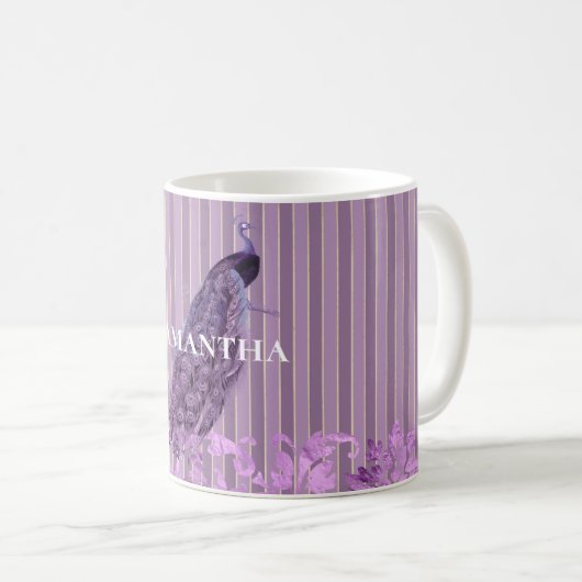 Chic Lila Stripes Peacock Kaffeetasse (VorderseiteRechts)