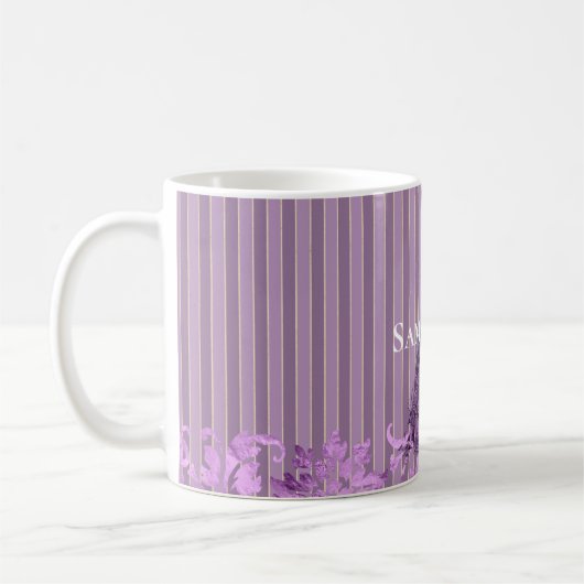 Chic Lila Stripes Peacock Kaffeetasse (Links)