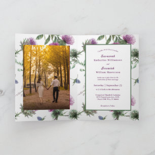 Chic Lila Thistle Customizable Bifold Wedding Einladung