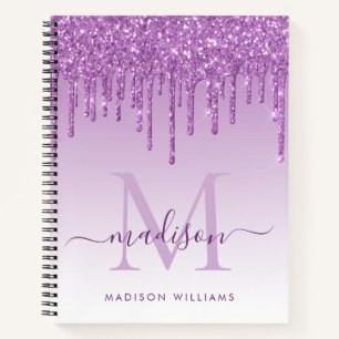 Chic Lila Tropfens Glitzer Sparkle Monogram Script Notizblock