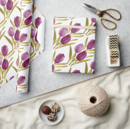 Chic Lila Tulips Wasserfarbe Geschenkpapier