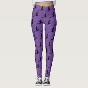 Chic Lila und Black Flying Hexe auf Broom Leggings