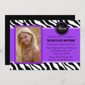 Chic Lila und Black Zebra Print Foto Einladung (Vorne/Hinten)