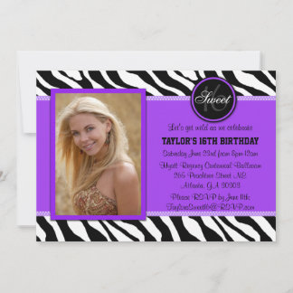 Chic Lila und Black Zebra Print Foto Einladung