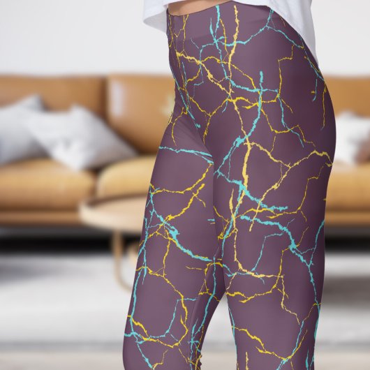 Chic Lila und Blau-Gelb-Frakturmuster Leggings