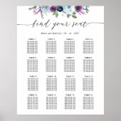 Chic Lila und Blue Wedding Seating Chart Sign Poster (Vorne)