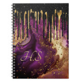 Chic lila und Gold agil Glitzer Tropfen Monogramm Notizblock (Vorderseite)
