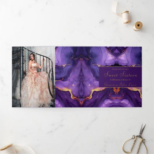 Chic Lila und Gold Sweet 16 Party Einladungen (Außenbereich)