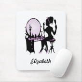 Chic-lila und schwarze Fraufashionista-Silhouette Mousepad (Mit Mouse)