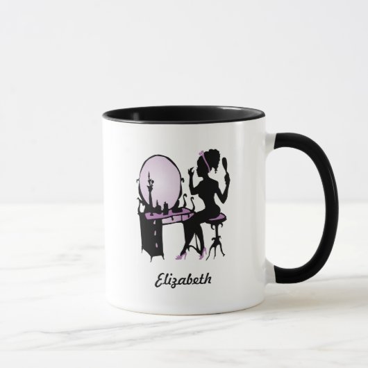 Chic-lila und schwarze Fraufashionista-Silhouette Tasse (Rechts)