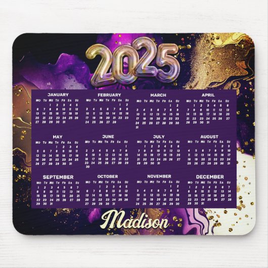 Chic lila vergoldet Glitzer Marmormonogramm 2025 Mousepad (Vorne)