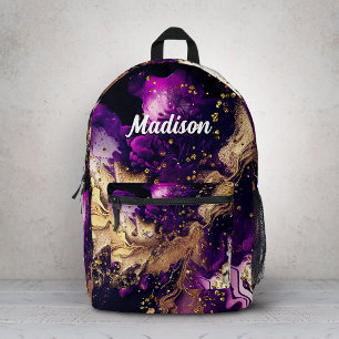 Chic lila vergoldete Imitate Glitzer Marmormonogra Bedruckter Rucksack