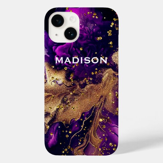 Chic lila vergoldete Imitate Glitzer Marmormonogra Case-Mate iPhone Hülle (Rückseite)