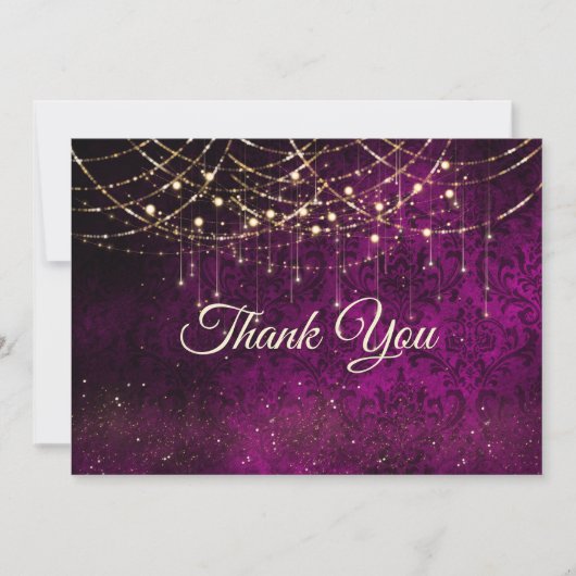 Chic lila vergoldete Urlaubslichter Dankeskarte (Vorderseite)
