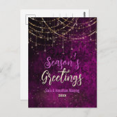Chic lila vergoldete Weihnachtsbeleuchtung Neues J Postkarte (Vorne/Hinten)