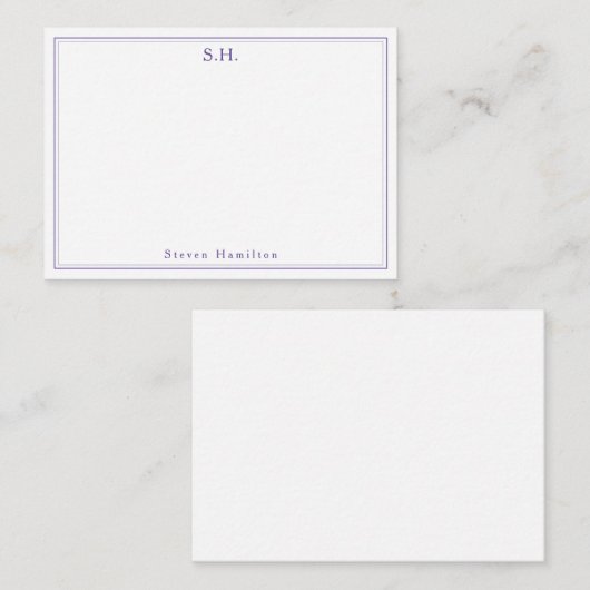 Chic Lila Violet 2 Monogramm Name Minimale Grenze Mitteilungskarte (Vorne/Hinten)