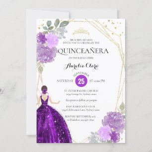 Chic Lila Violet Floral Geometric Quinceañera Einladung