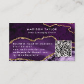 Chic Lila Violet Gold Glitzer Marble Monogram QR Visitenkarte (Rückseite)