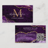 Chic Lila Violet Gold Glitzer Marble Monogram QR Visitenkarte (Vorne/Hinten)