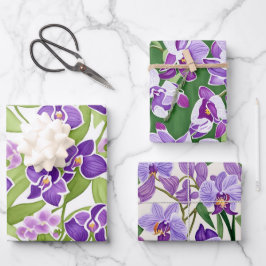 Chic Lila Watercolor Orchid Flora Geschenkpapier Set