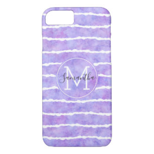 Chic Lila Watercolor Stripes Monogramm Case-Mate iPhone Hülle