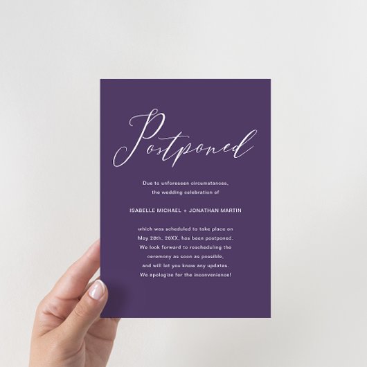 Chic Lila Wedding Postponement Ankündigung