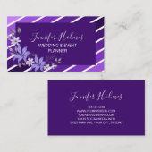 Chic Lila White Stripes Blume Business Card Visitenkarte (Vorne/Hinten)