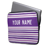 Chic Lila & White Stripes Individuelle Name Laptopschutzhülle (Vorderseite Links)