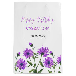 Chic Lila Xeranthemum Floral Geburtstag Mittlere Geschenktüte